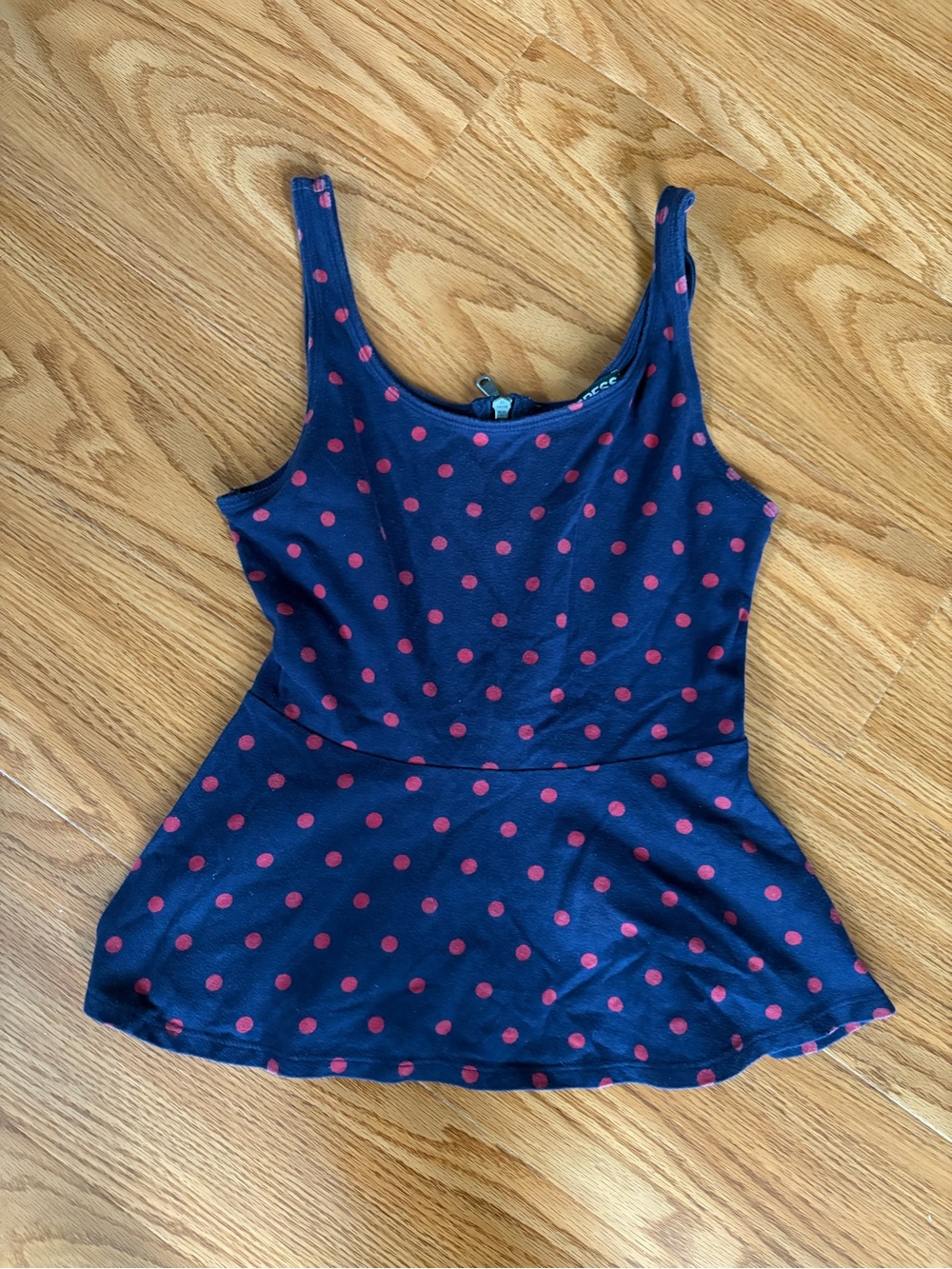 Express Women’s Navy with Red Dots Peplum Tank Top Size XS